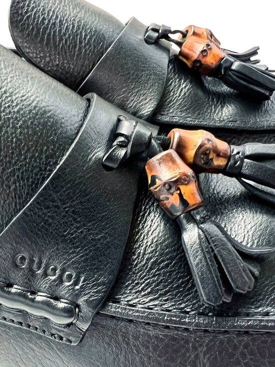 $1090 Gucci Mens Bamboo Tassel Dress Shoes Black Loafers US 10.5 / UK 10 / EU 44 main image 5